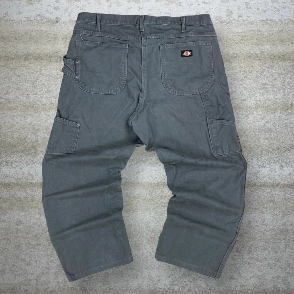 Vintage 90s Dickies Carpenter Pants 38x28 Baggy Wide Leg Grey Canvas Dunagrees